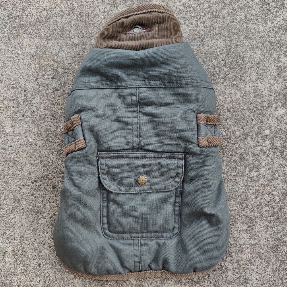 L.L. BEAN REVERSIBLE FIELD COAT ARMY GREEN PLAID CANVAS JACKET DOG SIZE MEDIUM